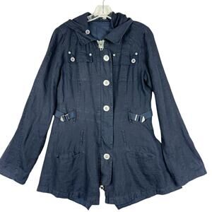 Pete & Greta Johnny Was Linen Snap Zip Asymmetric Utility Jacket Navy Size S